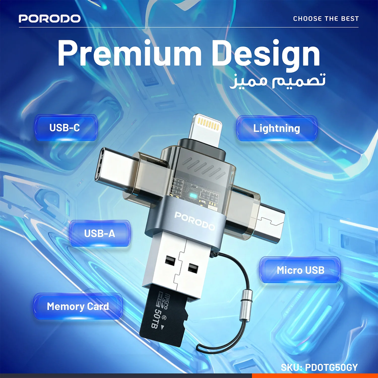 Porodo MiniLink 5-in-1 OTG Adapter PDOTG50 - Grey