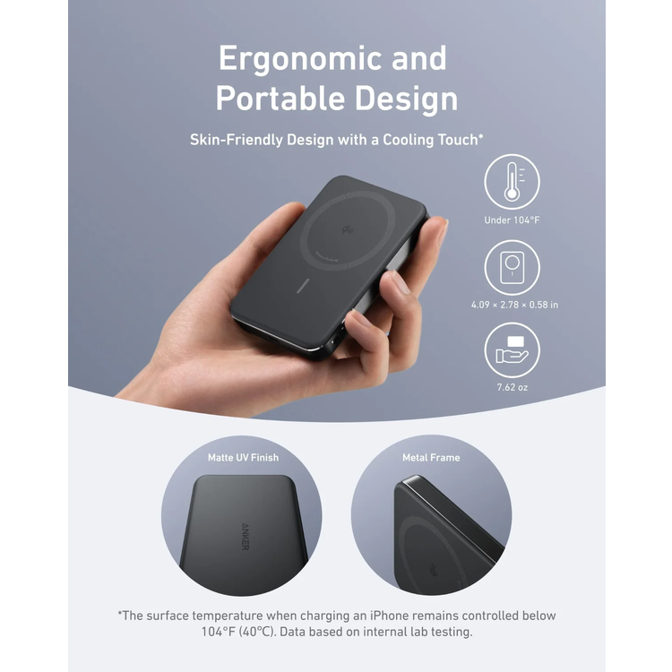 Anker باور بانك MagGo A1664H11 - 10000mAh مغناطيسي، أسود