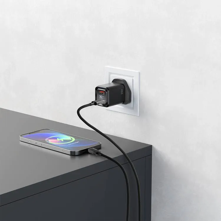 Porodo Dual-Port Quick Charger PD-FWCH058-BK - Digital Display, Black