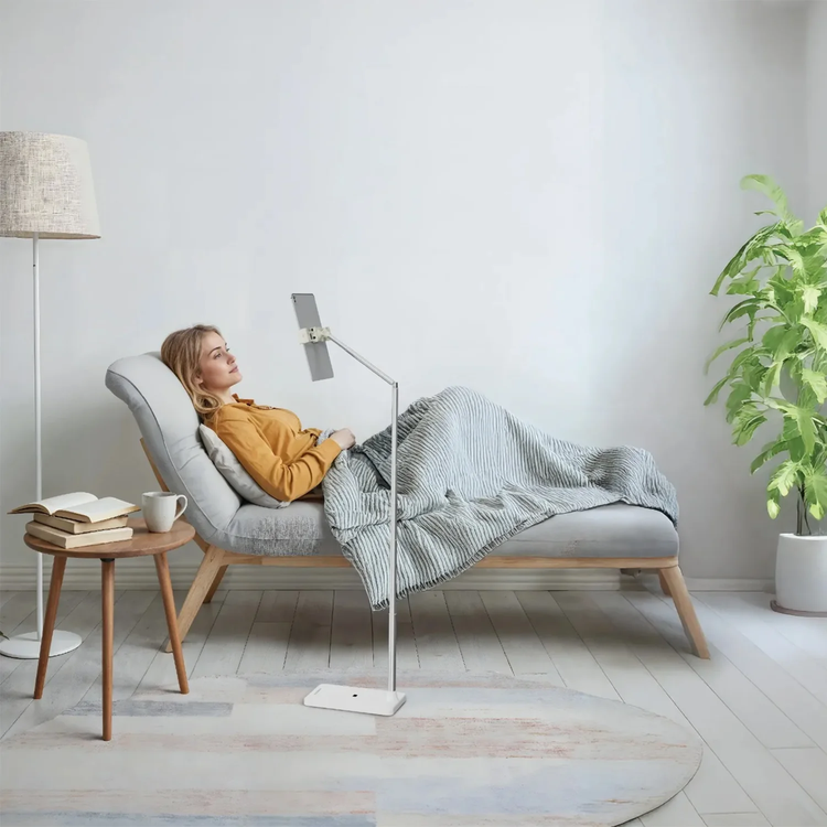 Porodo Tablet & Phone Floor Stand PDFSX10WH - Telescopic, 270° Rotation, Multifunctional