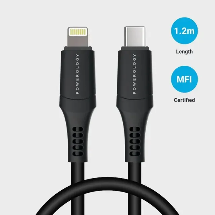 Powerology Cable P12CLV2BK - Type-C to Lightning 1.2m, Black