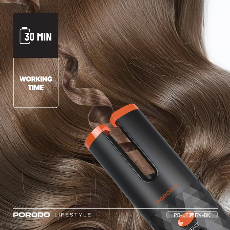 Porodo Hair Curler PDLFST174BK - Automatic Cordless, Black