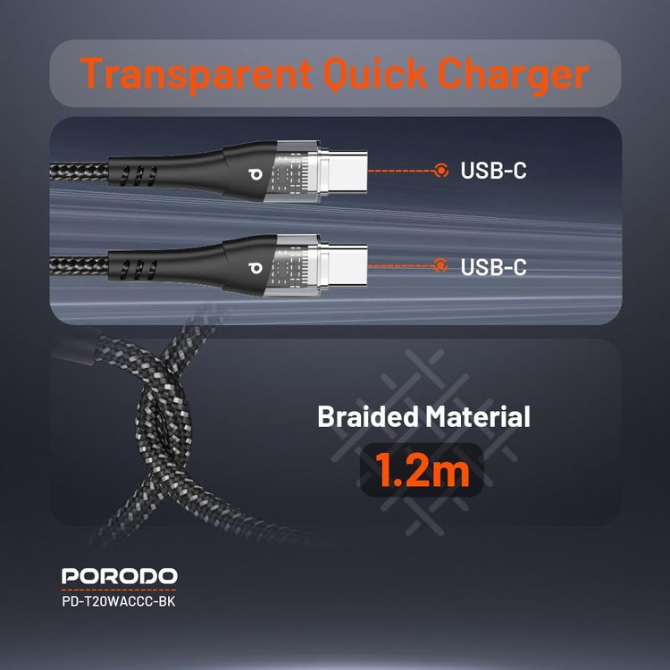 Porodo Quick Charger PD-T20WACCC-BK - Dual Output 20W+18W, Black