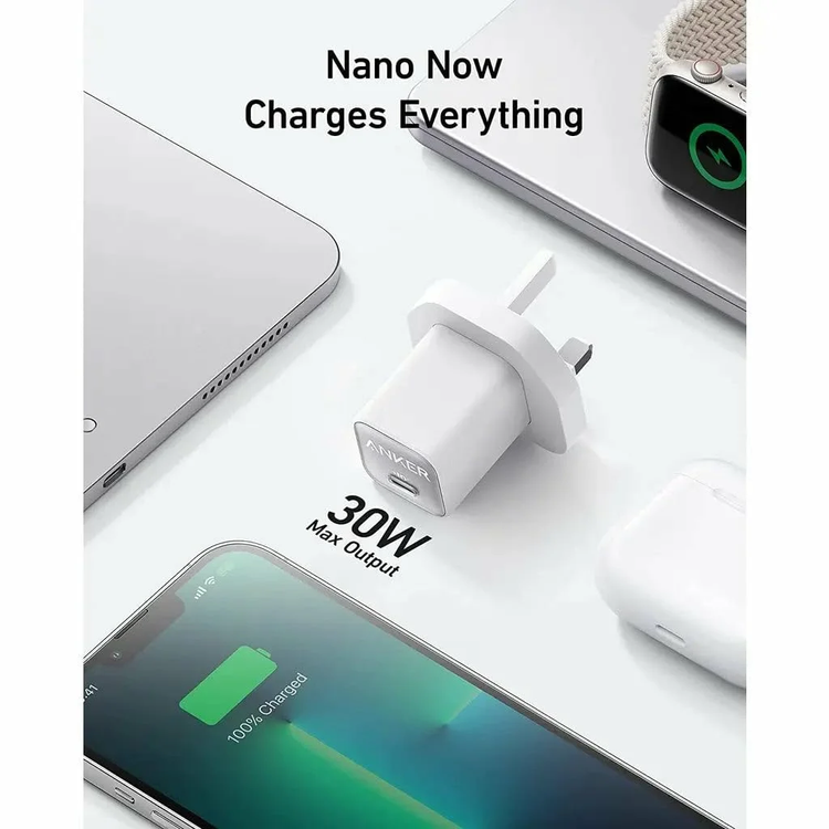 Anker Nano 30W GaN USB-C Charger Adapter - White