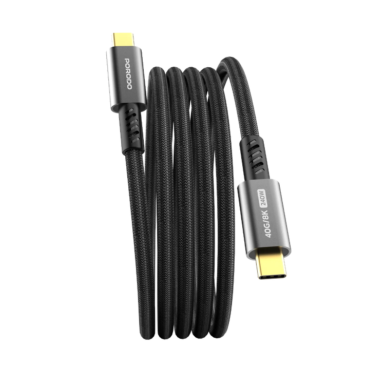 Porodo USB Type-C Cable PD-WCC240W - 240W PD, 40Gbps, 1.8m, Black