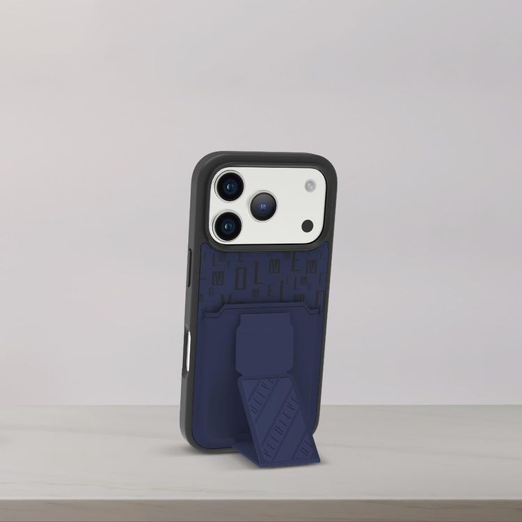 LEVELO Phone Case iPhone 17 Pro - Cardholder, Magnetic Strap, Midnight Blue