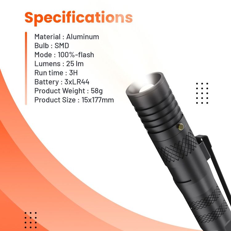 Porodo Flashlight PD-LS91PNFL - 6in1 Tactical, Black/Gray