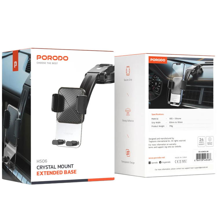 Porodo Phone Mount PD-HSM06-BK - Extended Base, Black