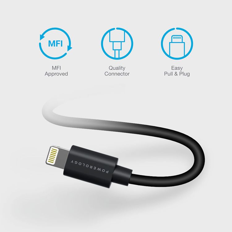 Powerology Lightning Cable P3BLBK - 3M, Black