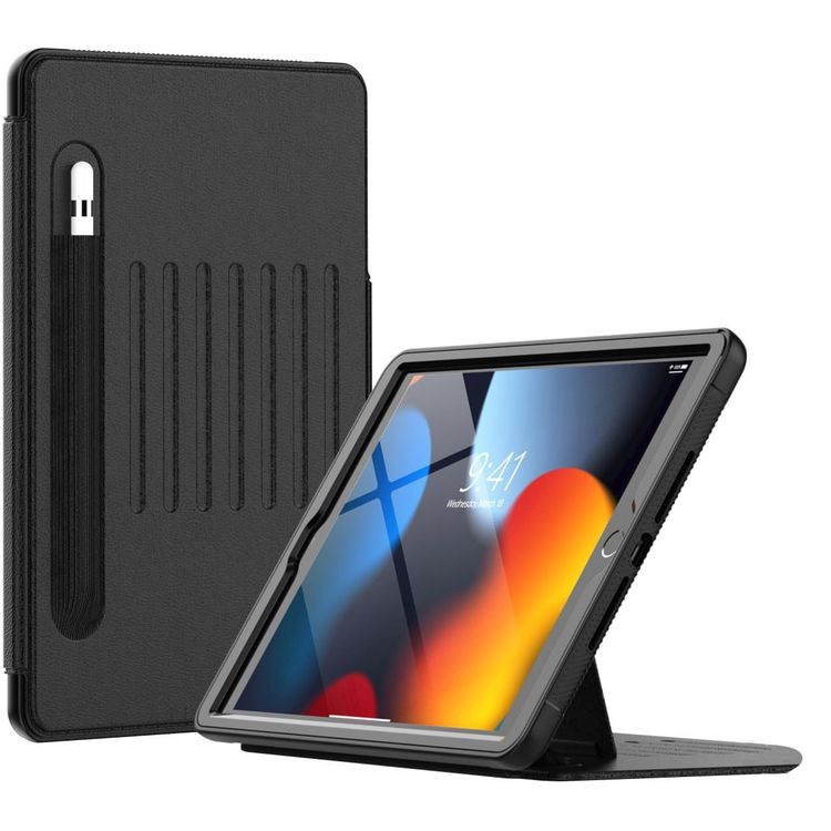 Levelo Luxora Case for iPad Pro 11" 4th & 5th Gen & iPad 10.2" - Magnetic Flap, Pencil Slot, Black