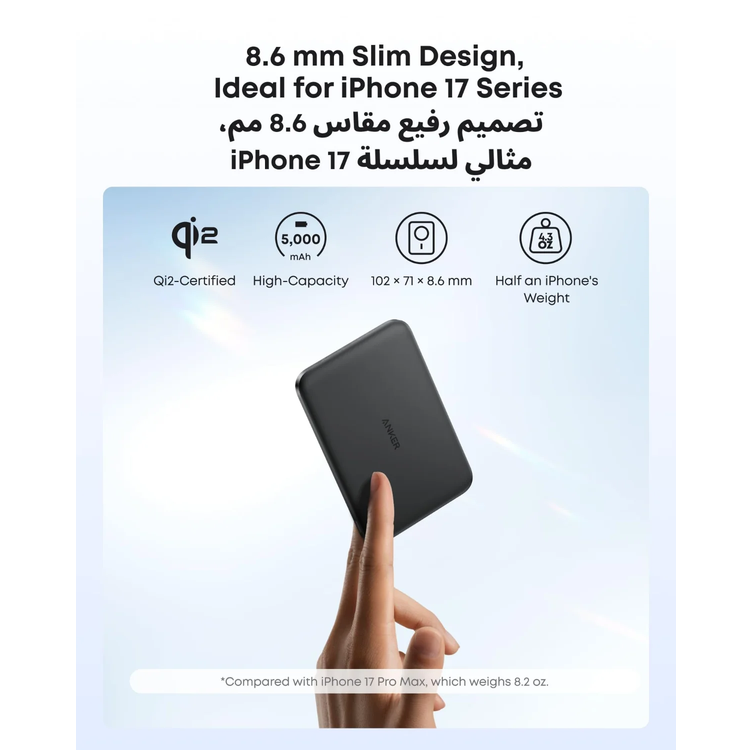 Anker باور بانك A1665 - 5000mAh 20W مغناطيسي، أسود