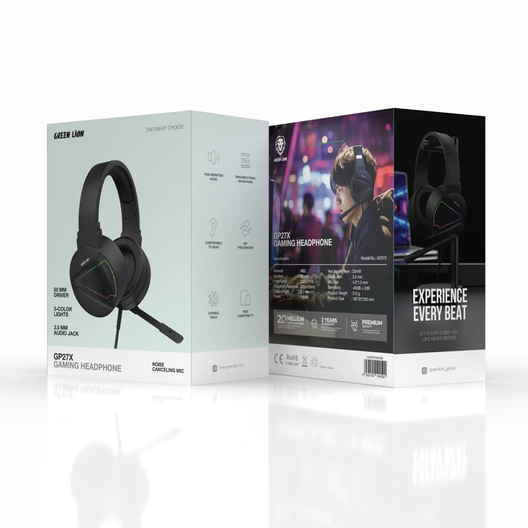 Green Lion Gaming Headphone GP27X - Noise Canceling Mic, Black