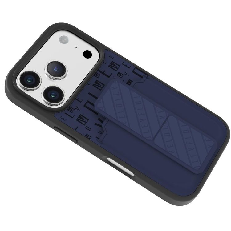LEVELO Phone Case iPhone 17 Pro - Cardholder, Magnetic Strap, Midnight Blue