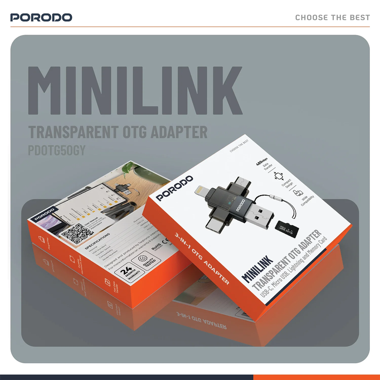 Porodo MiniLink 5-in-1 OTG Adapter PDOTG50 - Grey