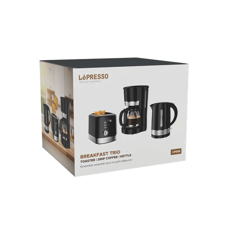 LePresso Breakfast Set LPCFFM0009-BK - Toaster, 1.7L Kettle & Coffee Maker, Black