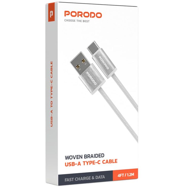 Porodo USB-A to Type-C Cable PD-WV3AC1 - 3A Fast Charge, White