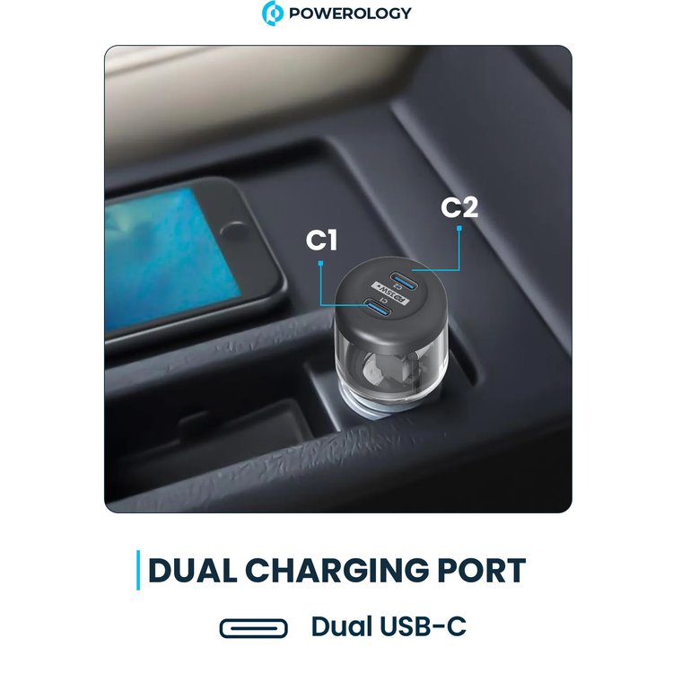 Powerology Car Charger Crystalline Series PCCSR011 - 35W Dual PD, Transparent