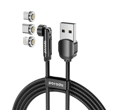 Porodo Magnetic 3in1 Braided Cable PD-31MGC-BK - Rotating...