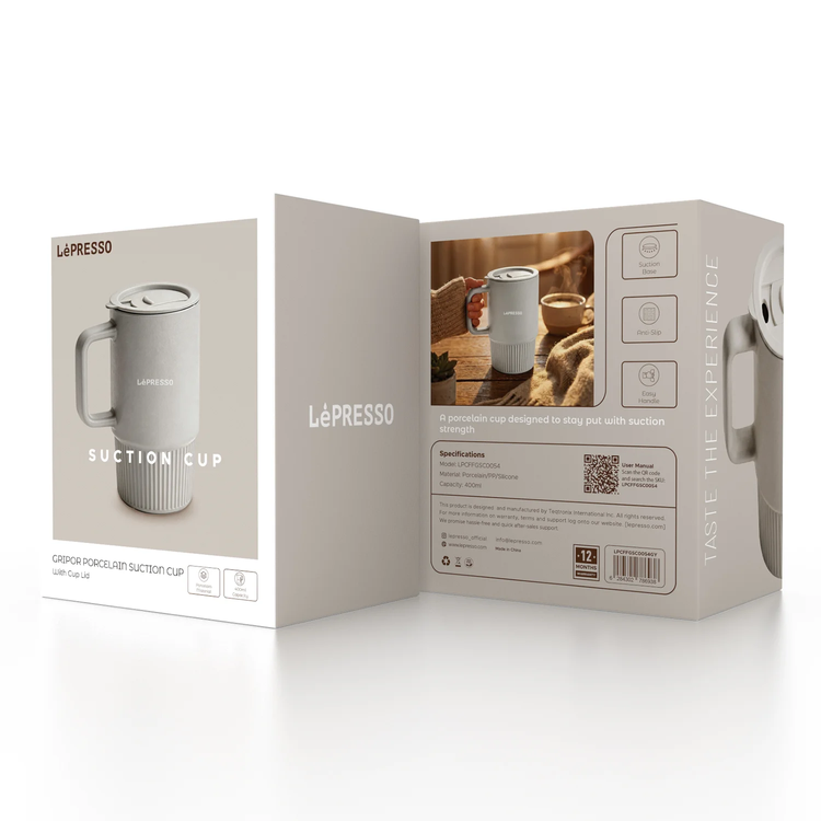 LePresso كوب خزفي بمصاصة LPCFFGSC0054GY - 400 مل، رمادي