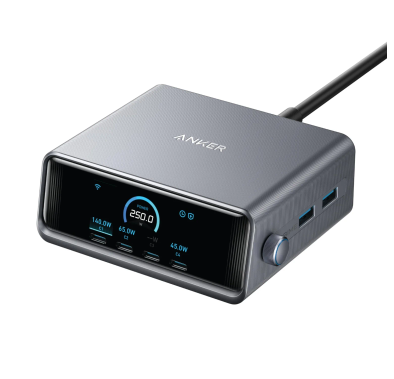 Anker Prime Charger Hub, 250W 6-Port GaN, LCD Display, A2345641 - Silver