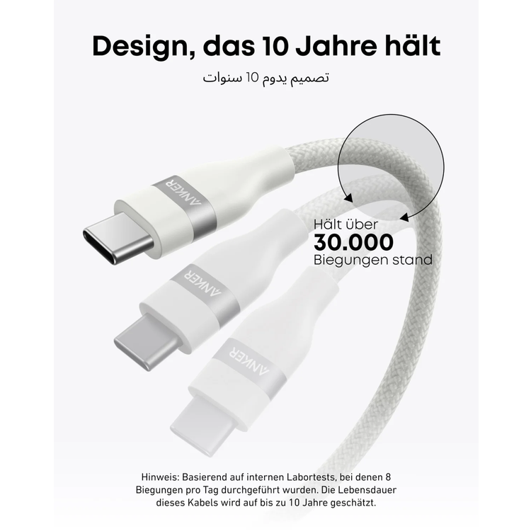 Anker USB-C Cable A82E2E622 - 240W Fast Charging, 6ft White