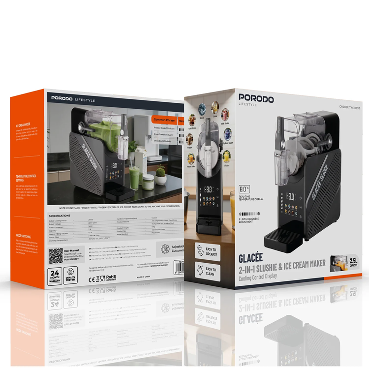 Porodo GLACÉE 2-in-1 Ice Cream & Slushie Maker, PDLFSTXRJGY - Black