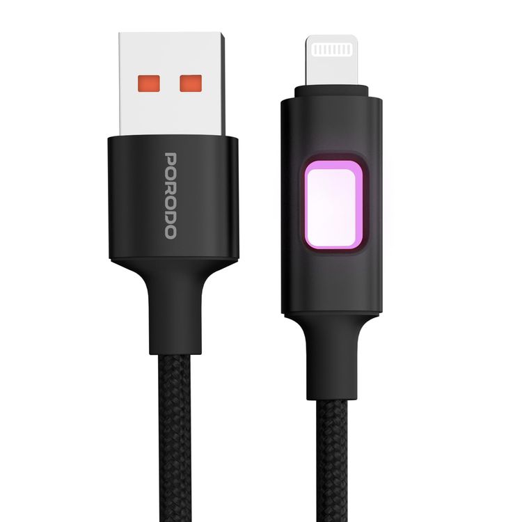 Porodo USB-C to Lightning Cable PDCBLXGH04BK - 60W PD, LED, Braided, 1.2m