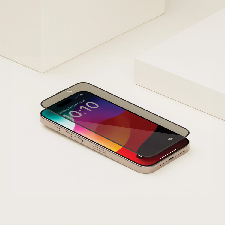 Levelo Screen Protector iPhone 15 - Privacy, Twice-Tempered Glass, Black