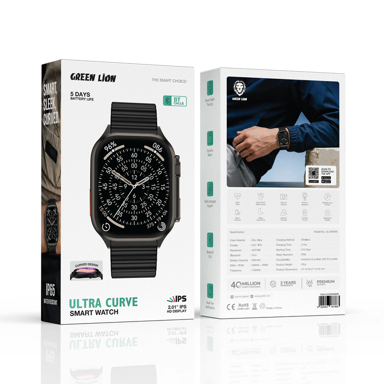 Green Lion Smart Watch Ultra Curve GNULCURSW66BK - Wireless Charging, Black
