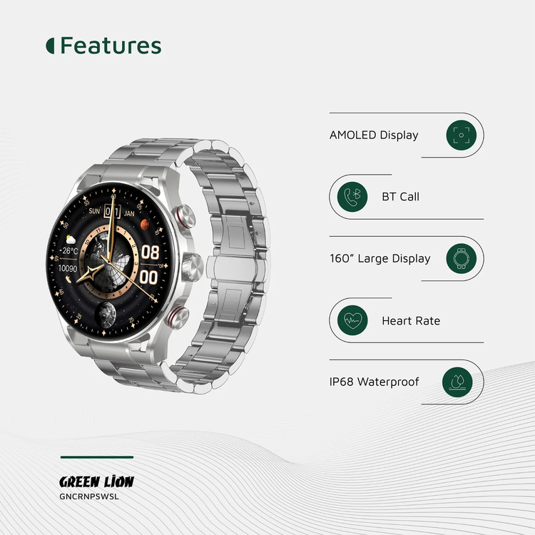 Green Lion Smart Watch Chrono Pro - IP68, Silver