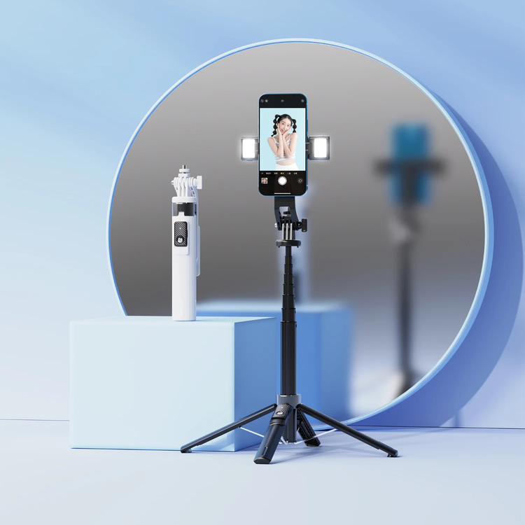 Porodo Selfie Stick PDSLSTLBK - Dual Lighting, Remote Shutter, Black