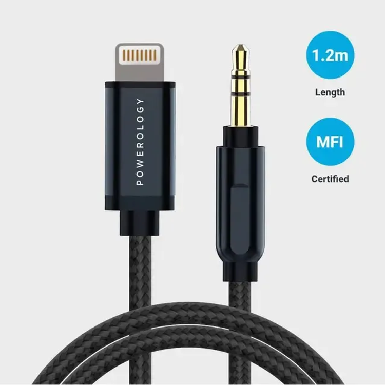 Powerology Audio Cable P12LAUGY - Lightning to 3.5mm AUX, Black