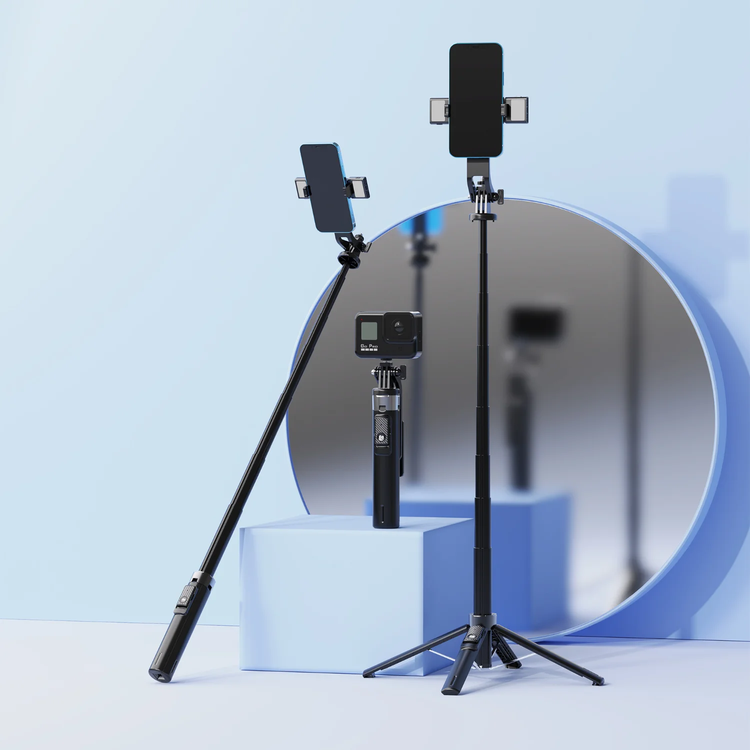 Porodo Selfie Stick PDSLSTLBK - Dual Lighting, Remote Shutter, Black