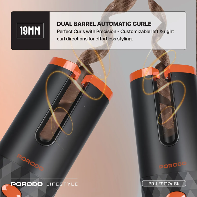 Porodo Hair Curler PDLFST174BK - Automatic Cordless, Black