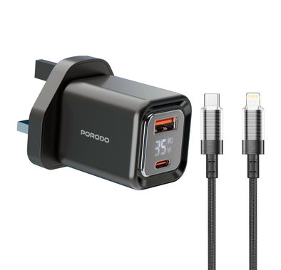 Porodo Charger PDFWCH058CBK - 35W PD GaN, USB-A & USB-C, ...