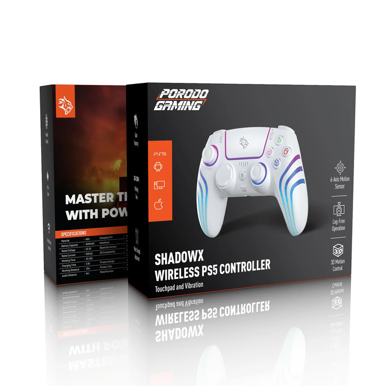 Porodo SHADOWX Wireless Gaming Controller PDX641WH - 6-Axis Motion, White