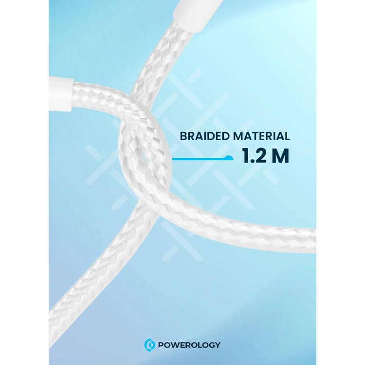 Powerology Braided USB-C to USB-C + Lightning Cable PCAB007WH - 60W PD, White