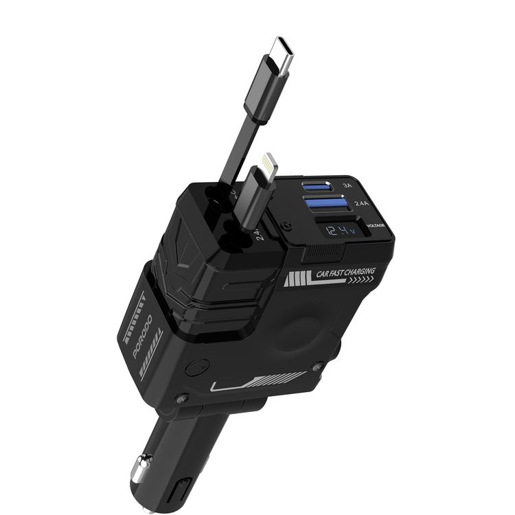 Porodo Car Charger & Audio Transmitter PDFWCH029BK - PD 36W, Voltage Monitor, Black