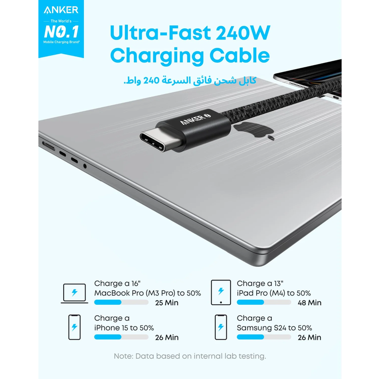 Anker USB-C to USB-C Cable A8060H11 - 240W Fast Charging, Black