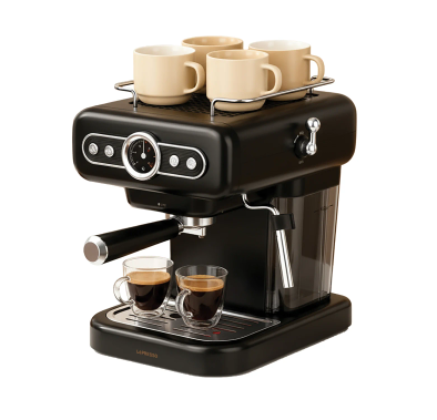 LePresso Espresso Machine with Boiler Gauge & Milk Steamer, LPCFFM0012BK - 15 Bar, 1.2L, Black