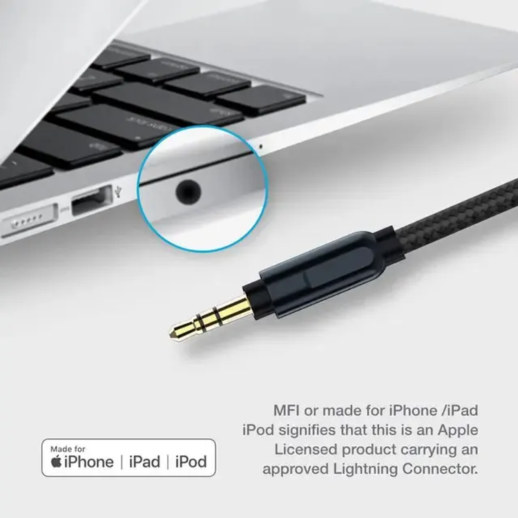 Powerology Audio Cable P12LAUGY - Lightning to 3.5mm AUX, Black
