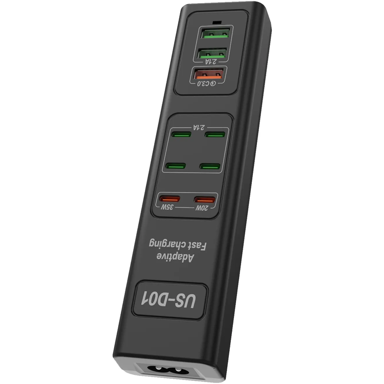 Porodo USB Charging Hub PDFWCH031BK - 85W Multi-Port, Black