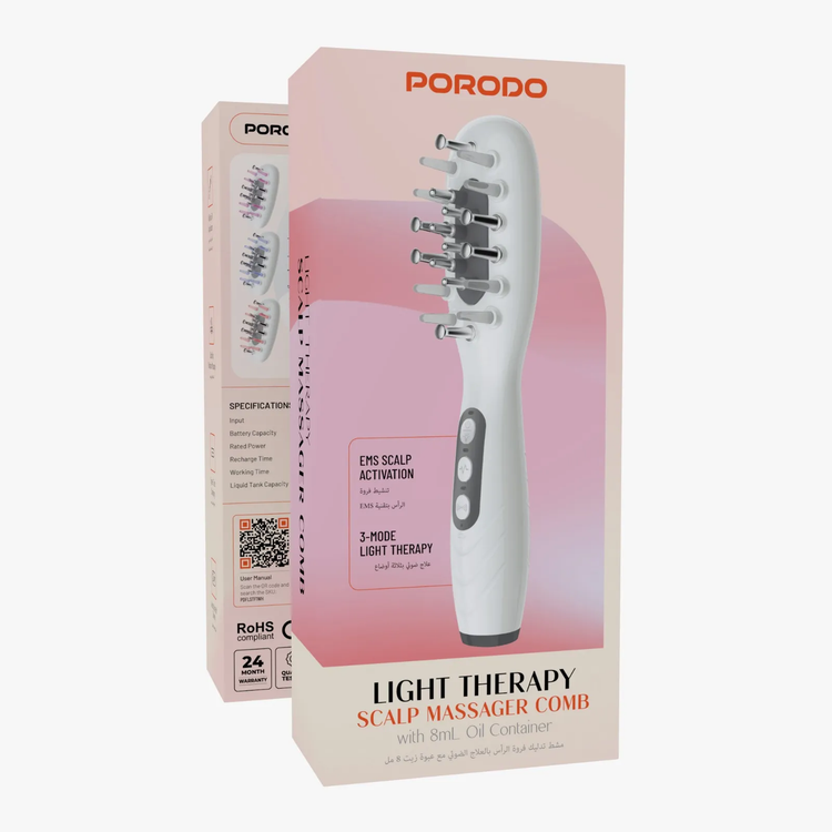 Porodo Scalp Massager PDFLSTF1WH - Light Therapy 3-Mode, Rechargeable White