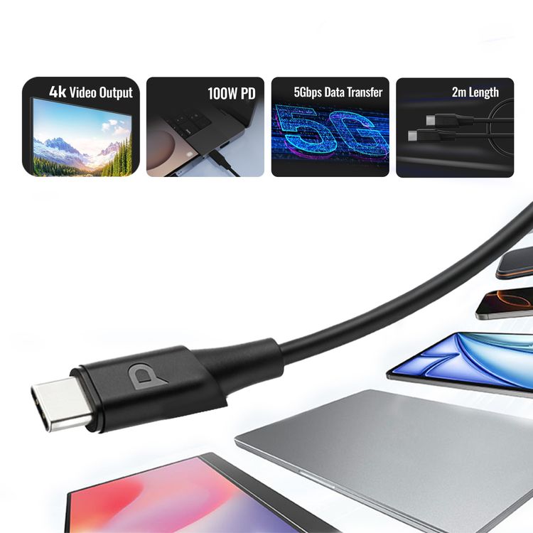 Powerology USB-C Cable PCAB017BK - 100W PD, 2M, Black