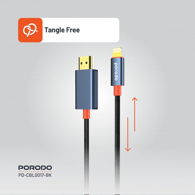 Porodo Lightning to HDMI Cable PD-CBL0017-BK - 2m, 1080P, Black