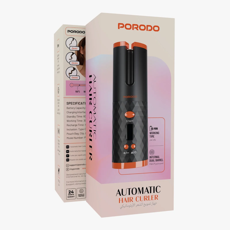 Porodo Hair Curler PDLFST174BK - Automatic Cordless, Black
