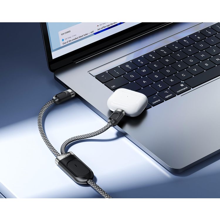 Porodo Braided Fast Charging Cable PD-2N1CCL-BK - Type C & Lightning, Black