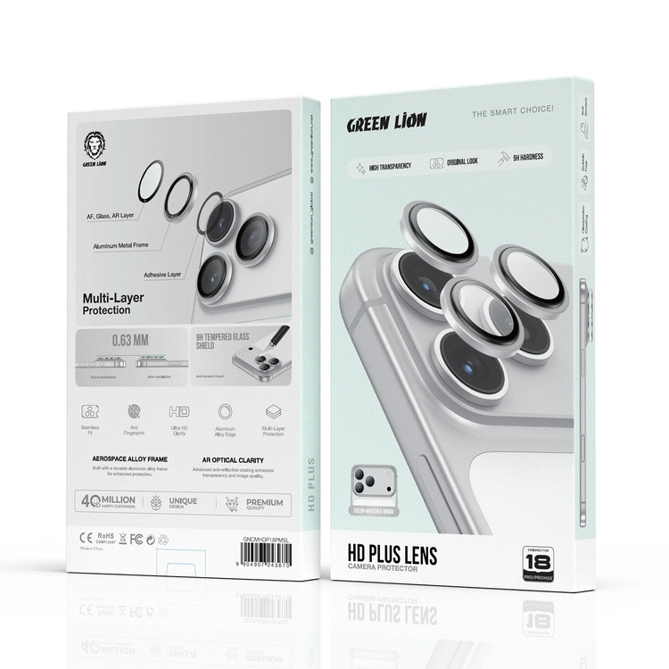 Green Lion HD Plus Camera Lens Protector for iPhone 18 Pro/Pro Max - Anti Glare, Silver