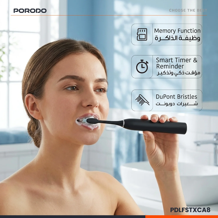 Porodo Electric Toothbrush PDLFSTXCA8WH - Smart Sonic, White