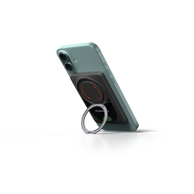 Porodo Power Bank Qi2 PDPBFCH086DG - 10000mAh, 15W Wireless, Ring Stand